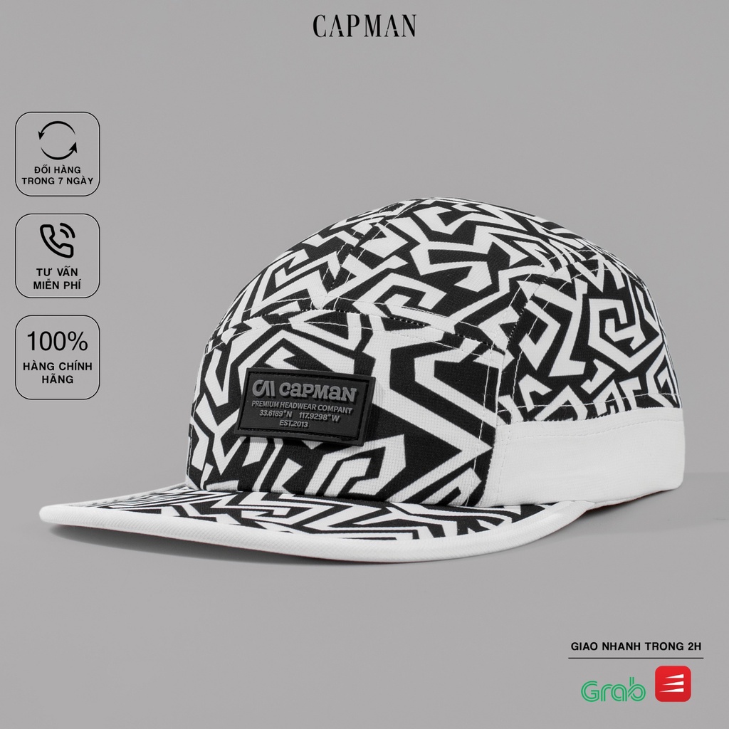 Mũ lưỡi trai CAPMAN chính hãng full box, nón kết nam snapback vải dù CM120 họa tiết đen trắng