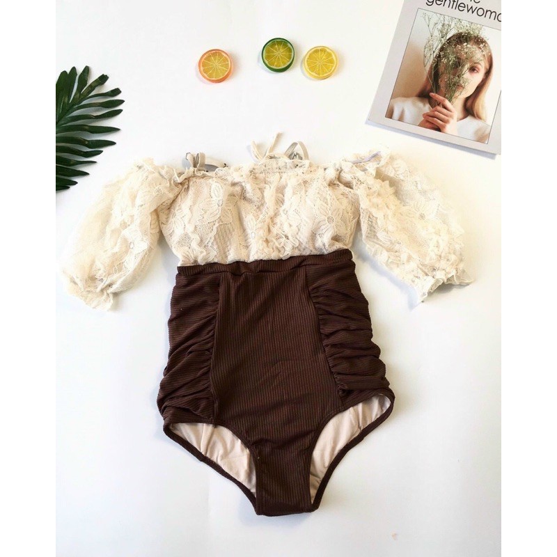 Bikini❤ FREESHIP❤ liền mảnh phối ren tay bèo cao cấp