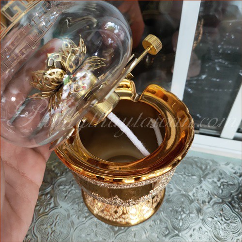 Đèn Dầu Bàn Thờ Hoa Sen Kim Sa