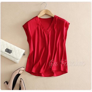 Áo lụa công sở tay chờm vai cổ V
