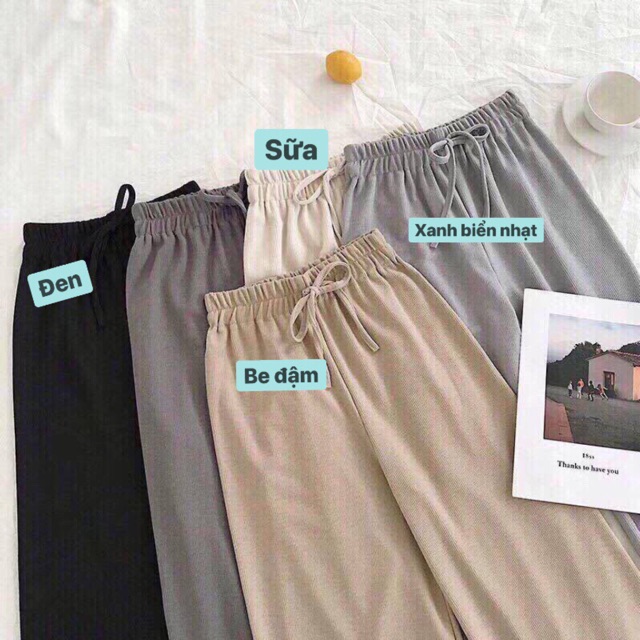 Quần culottes nữ ống suông rộng chất liệu gân tăm mềm mát