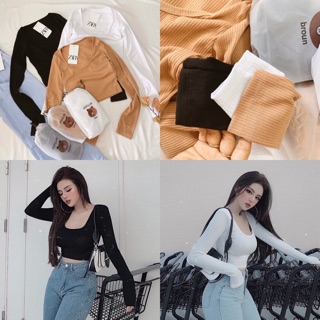 Áo croptop nữ thun gân tay dài body