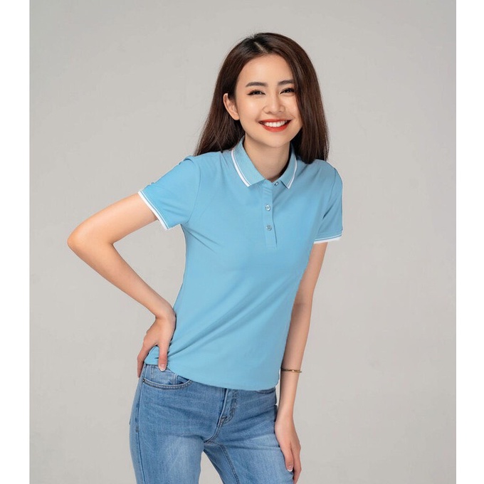 Áo thun polo nữ MADELA 100% cotton cổ bẻ phối viền, Áo polo công sở co dãn thoải mái nhiều màu