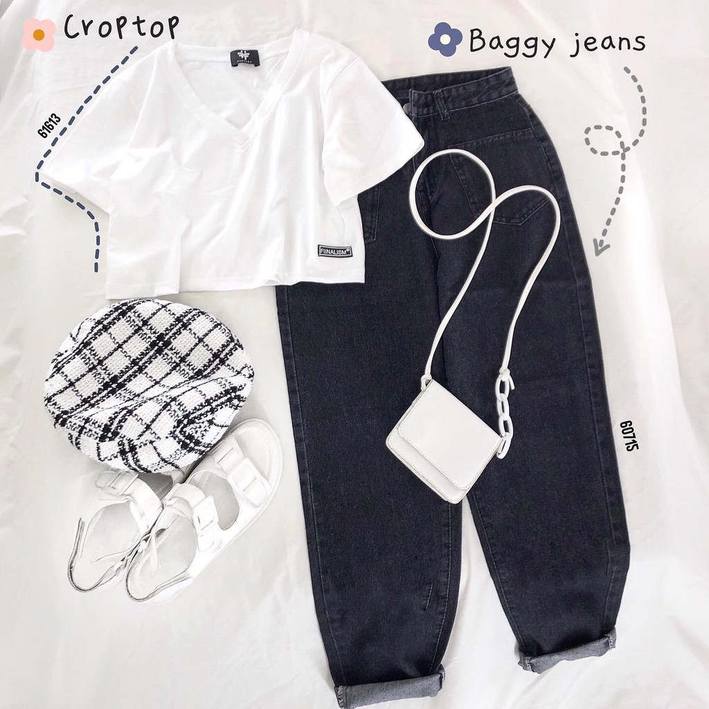 Áo croptop cổ V trơn basic thời trang cá tính Fiinalism ulzzang - Made by Toneontone TOT