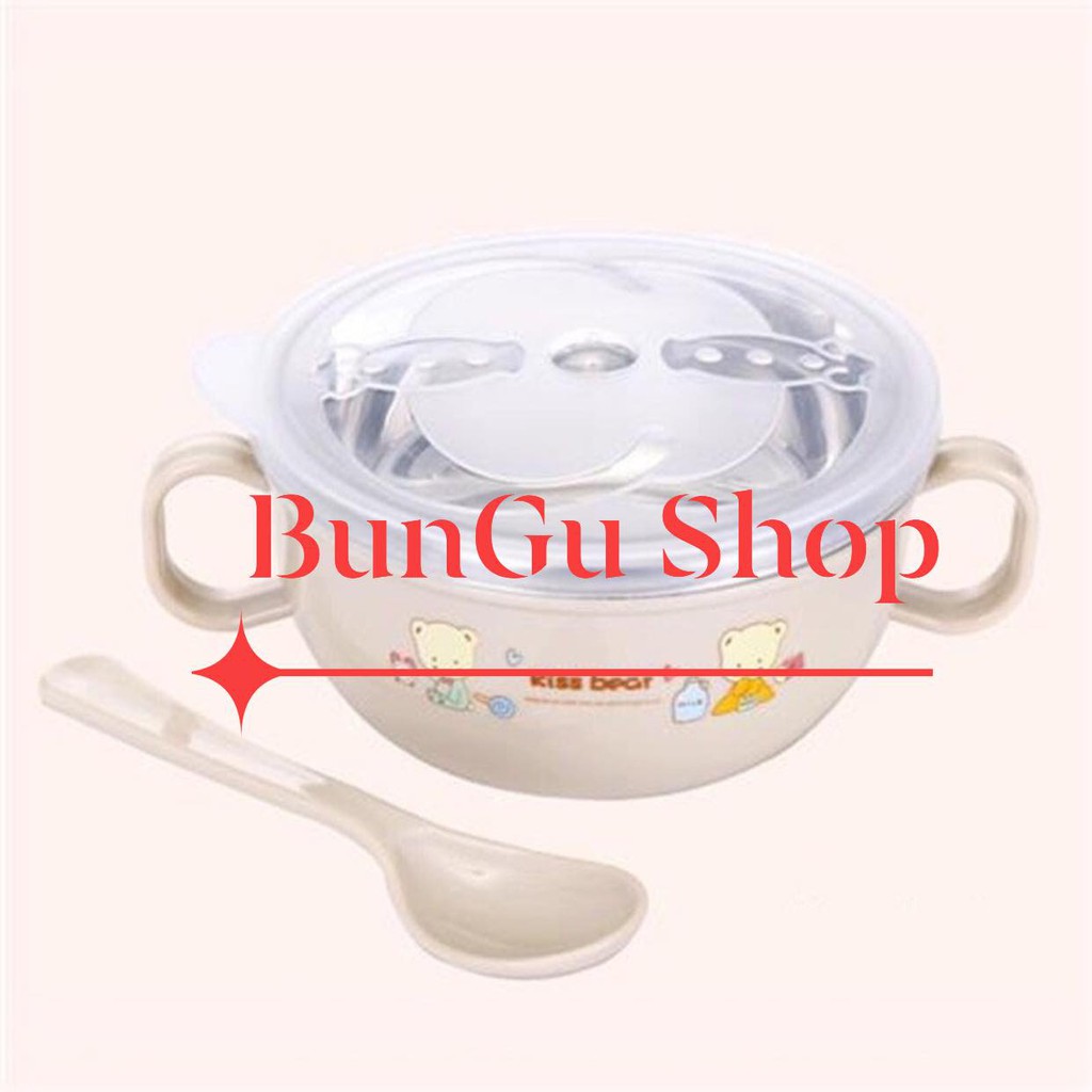 ⚡FREESHIP⚡ Bát ăn dặm, Tô ăn cơm inox giữ nhiệt cho bé có nắp đậy kèm thìa cho bé Bungu Shop