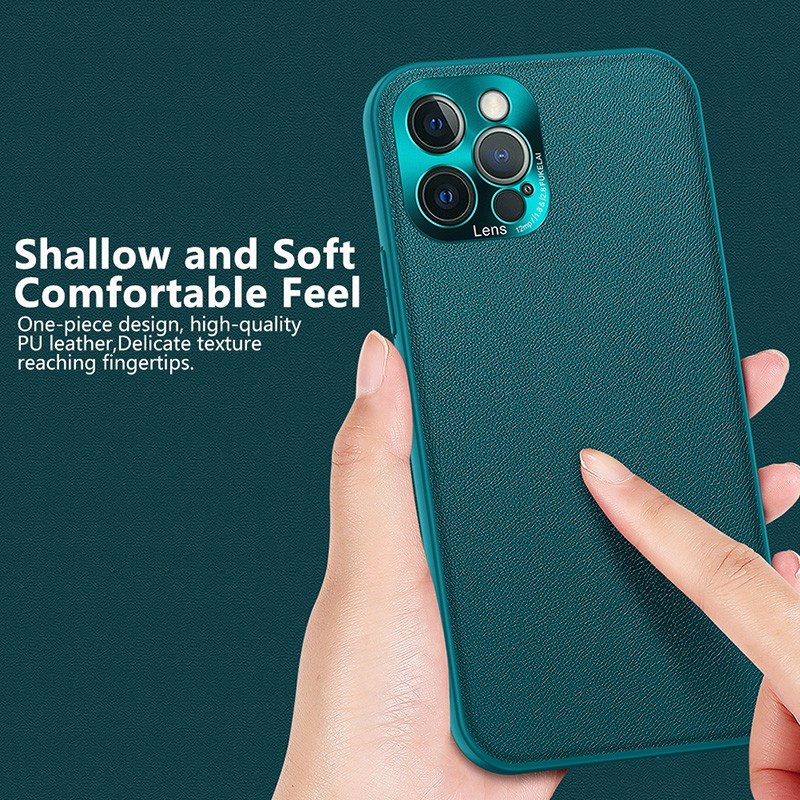 Bao da điện thoại có vòng kim loại bảo vệ camera cho iPhone 12 Pro Max 12 Mini 11 Pro Max X XR Xs Max 7 8 Plus