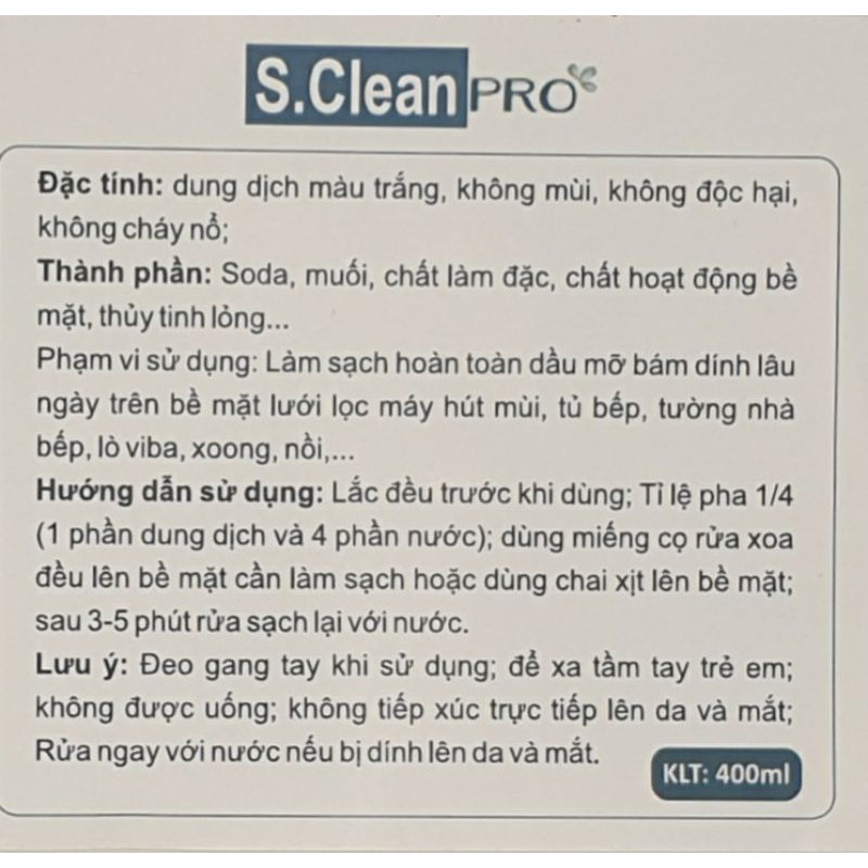 Chất tẩy rửa dầu mỡ nhà bếp S.Clean PRO (S-101)