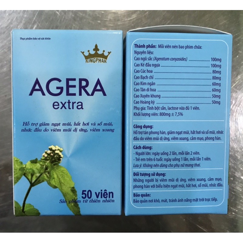 AGERA Extra Kingphar Hộp 50 viên - Hỗ Trợ Giảm Nghẹt Mũi,hắt hơi và sổ mũi, nhức đầu do viêm mũi dị ứng, viêm xoang