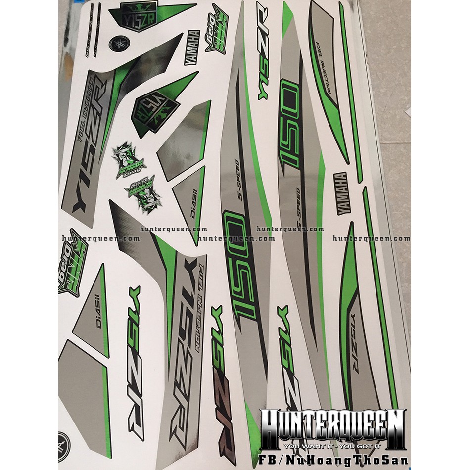 Tem Exciter 150. Tem rời CROM Y15ZR đơn giản, chỉ xanh lá, dán xe đen. Xe màu khác vui lòng inbox