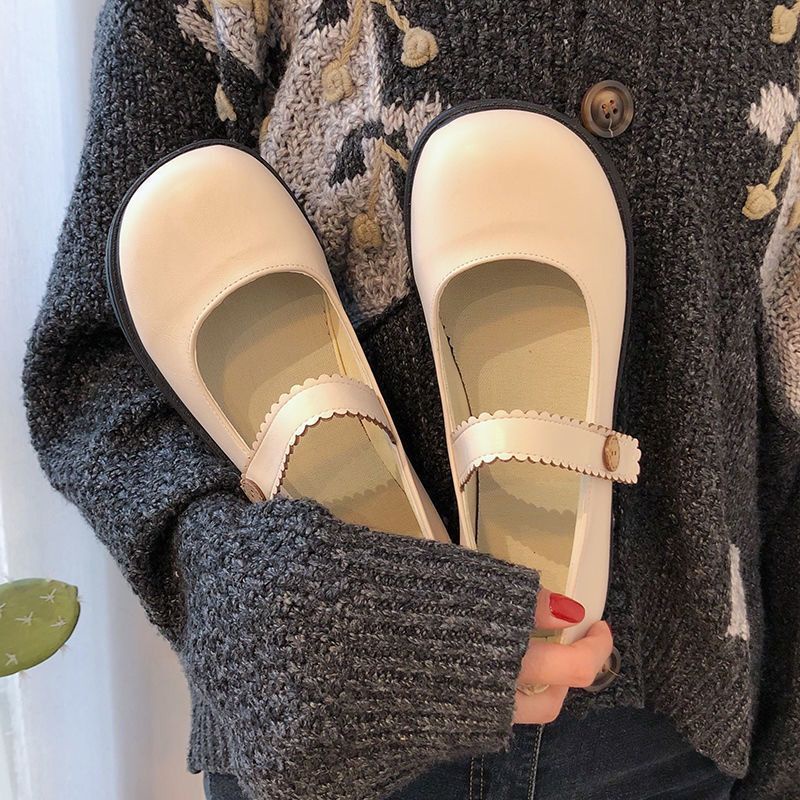 Giày Đen Đế Dày Phong Cách Retro Anh Quốc Cho Nữ