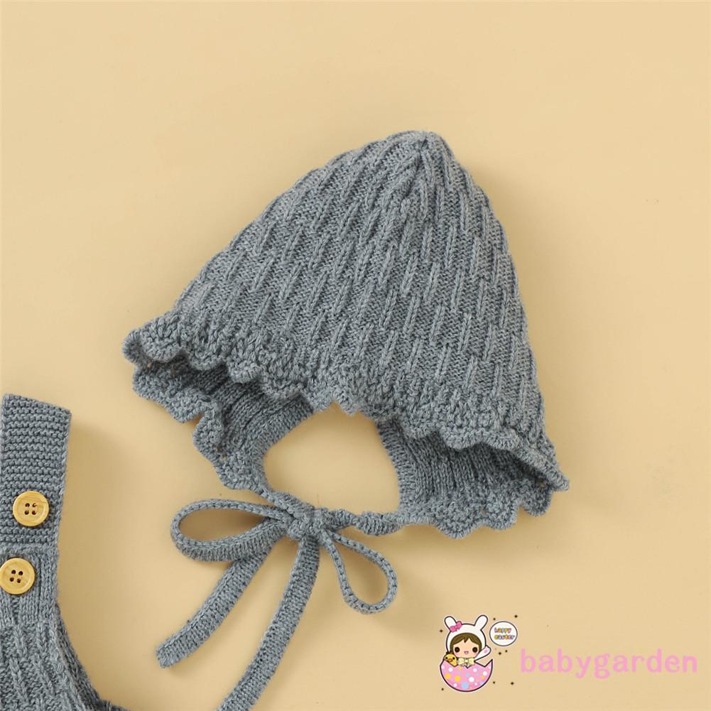 Set romper không tay kèm mũ len thời trang xinh xắn cho bé gái