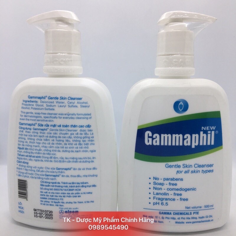 Sữa rửa mặt Gammaphil Cho da nhờn, da khô, da nhạy cảm bot 125ml - 500ml