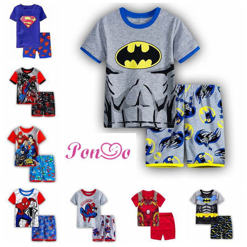 Bộ Đồ Ngủ 2 Mảnh Áo Thun Tay Ngắn + Quần Dài Superman Cho Bé Trai 2-7 Tuổi