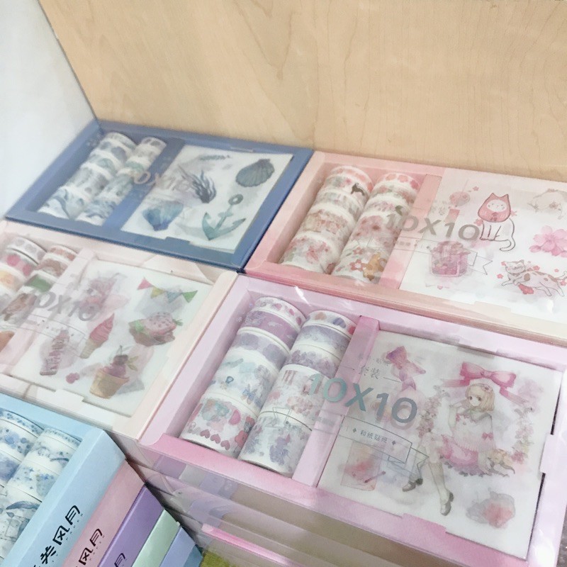 [Sale] Hộp 10 cuộn washi tape + 10 tờ washi stickers