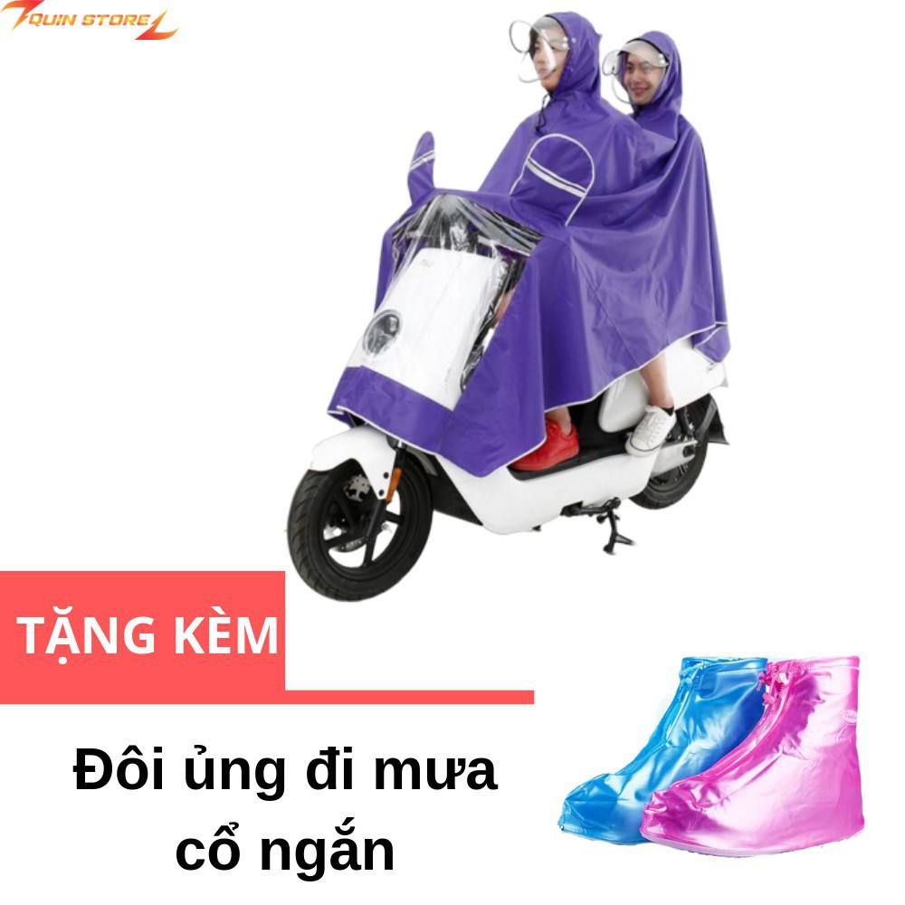 Áo Mưa Phản Quang Có Kính Che Mặt 2 Đầu Chất Liệu Dày Dặn - Chống Thấm Tốt + TẶNG KÈM Đôi Ủng Đi Mưa Cổ Ngắn Tiện Ích