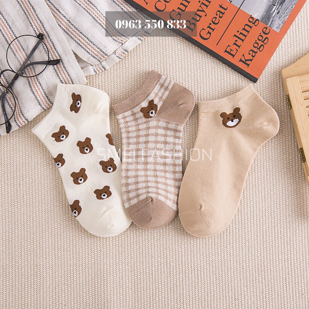 Tất nữ vớ nữ cổ ngắn set 5 đôi họa tiết cute dễ thương phong cách Hàn Quốc