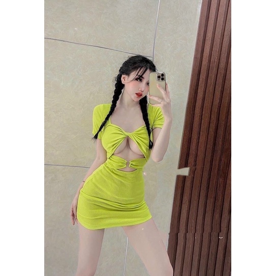 Đầm Body Gân Khoét Xoén Ngực Khoen Tay Con