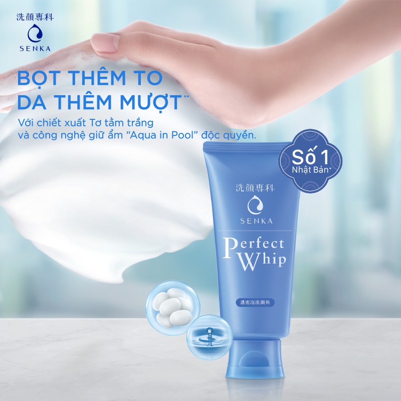 Bộ đôi Senka Perfect Whip: sữa tắm dưỡng ẩm 500ml và sửa rửa mặt tạo bọt dưỡng ẩm chiết xuất tơ tằm 120g