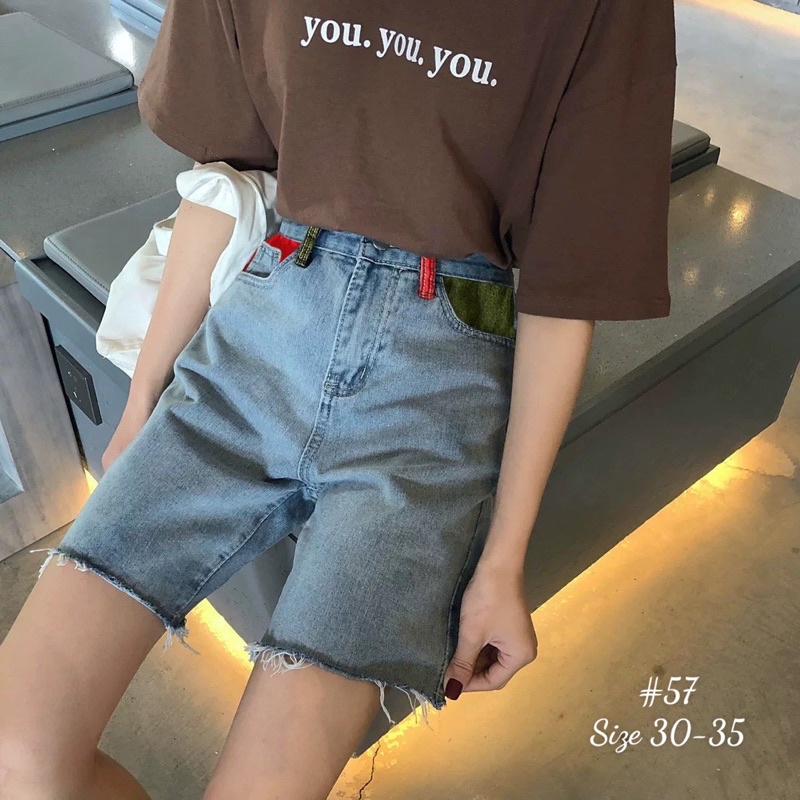 [ TCshopjean Bigsize 50-80kg ] Quần Short Ngố Túi Vải Màu Lưng Cao Ống rộng Ms 58 57