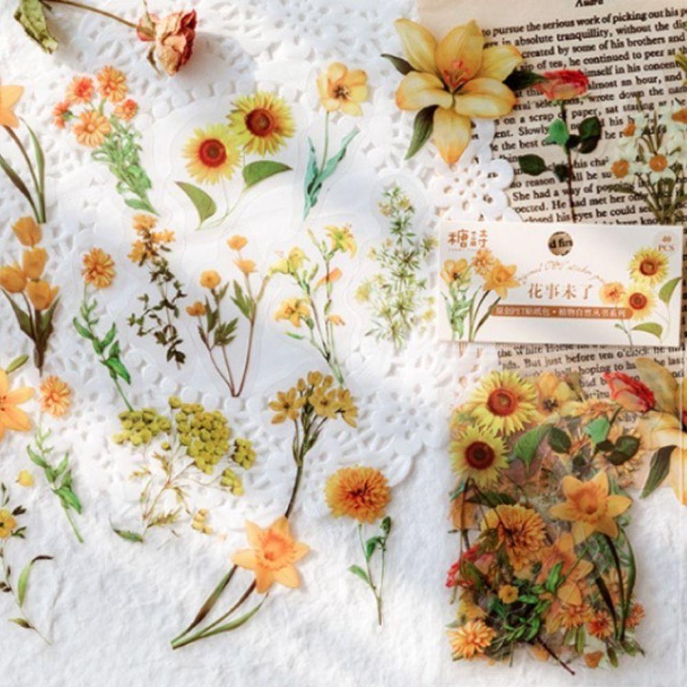 Miếng Dán PET Hình Hoa Trang Trí Sổ Tay Nhật Ký