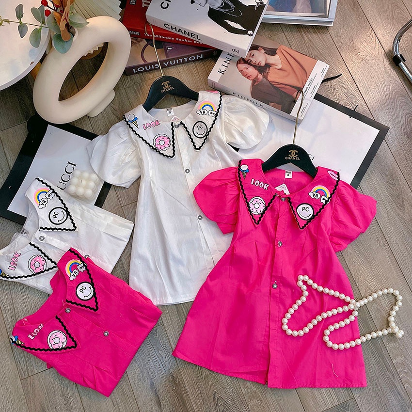 Váy Trẻ Em Tay Bồng Dáng Suông LOOK PC Siêu Xinh Cho Bé Gái Từ 7-19kg