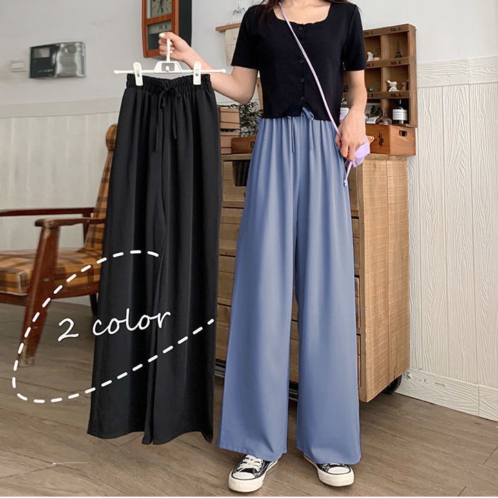 Quần Dài Ống Rộng Lưng Cao Màu Đen Thời Trang Mùa Hè Phong Cách Hàn Quốc Cho Nữ