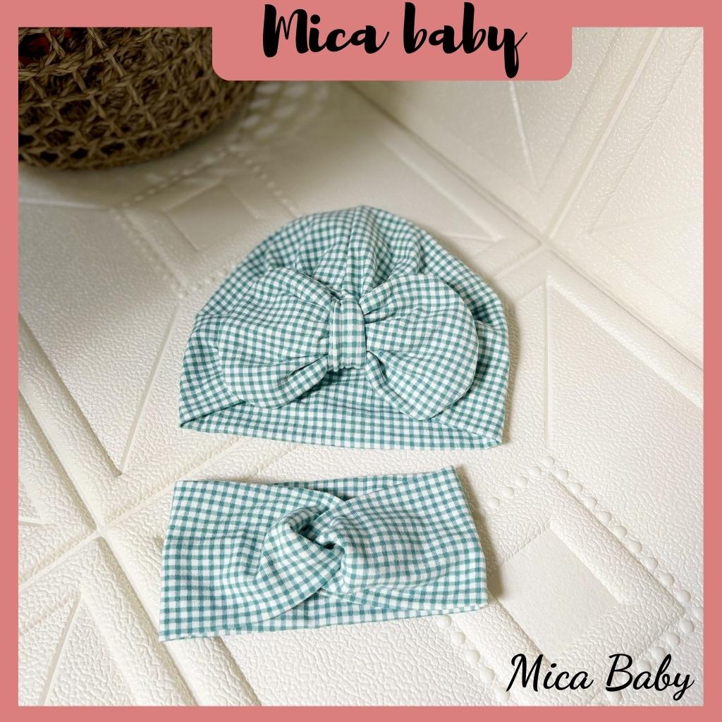 Mũ nón turban kẻ xanh đáng yêu cho bé gái từ 6-10kg Mica baby MTB63