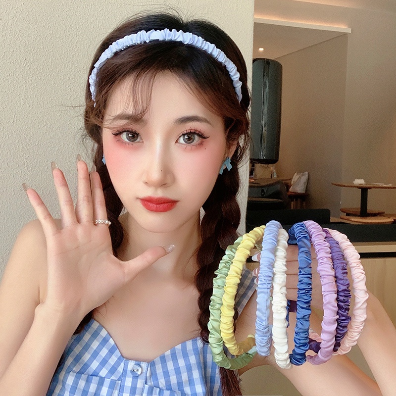 Băng Đô Cài Tóc Xếp Ly Màu Sắc Đơn Giản Phong Cách Hàn Quốc Cho Nữ