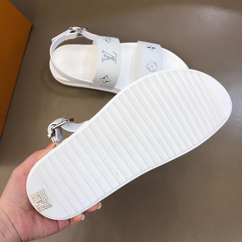 Sandal nam quai ngang da thật cao cấp Louis Vuitton thêu logo LV