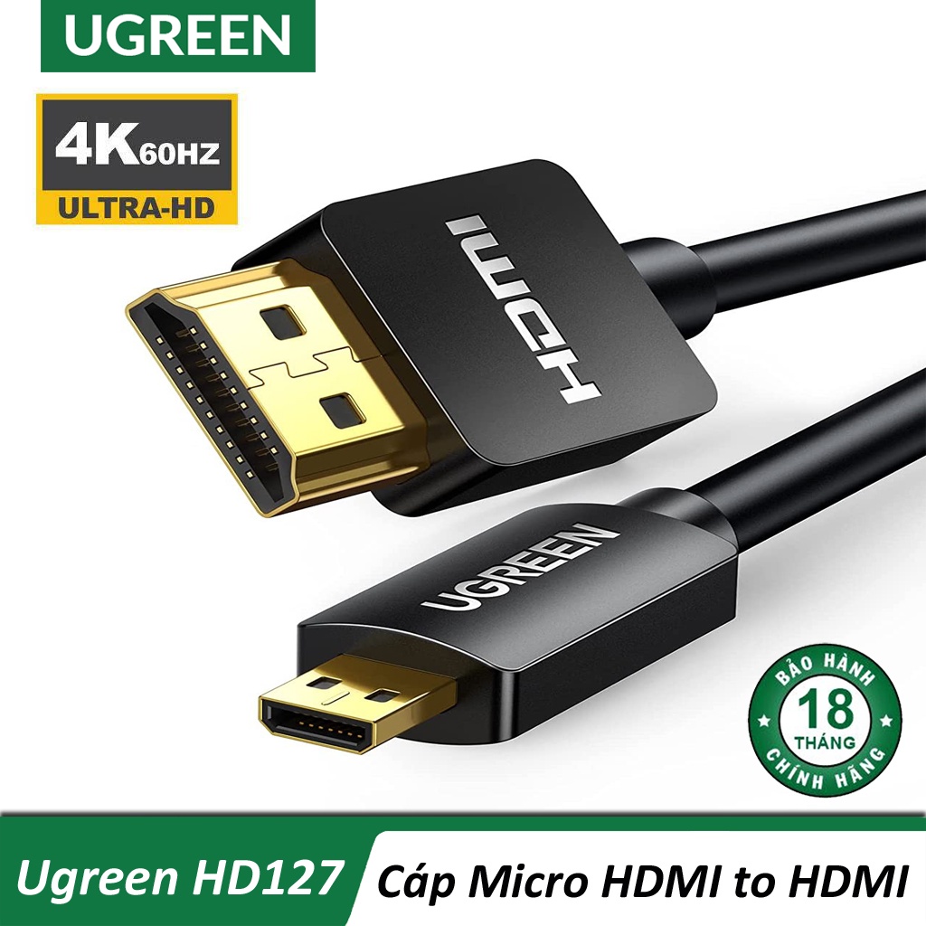 Cáp Micro HDMI ra HDMI hỗ trợ 3D 4K@60Hz Chính Hãng UGREEN HD127 Cao Cấp