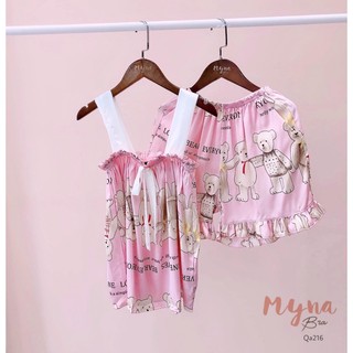 Bộ lụa dây nhún ngực: Qa216 (vui lòng gửi hình shop check trước khi đặt)