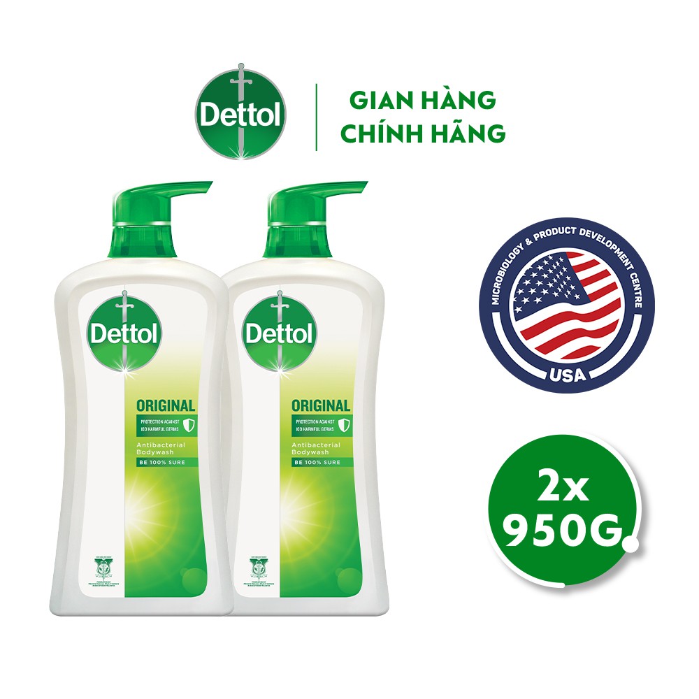 [Mã FMCGDET52 giảm 8% đơn 250k] Combo 2 chai sữa tắm Dettol diệt khuẩn - Chai 950g