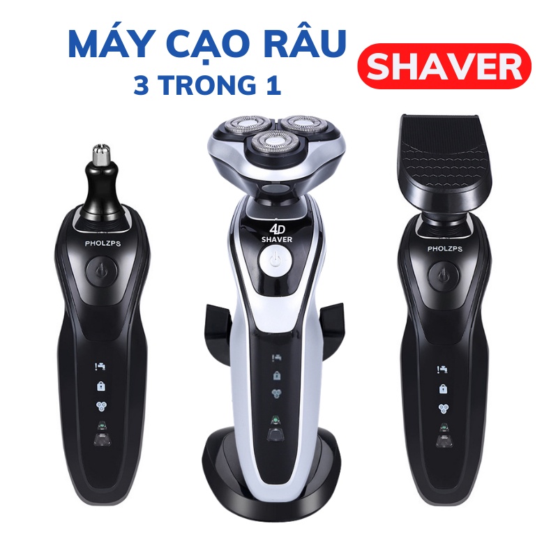 Máy cạo râu đa chức năng Shaver 4D 3in1, 3 lưỡi kép , cạo sát sạch êm, chống nước