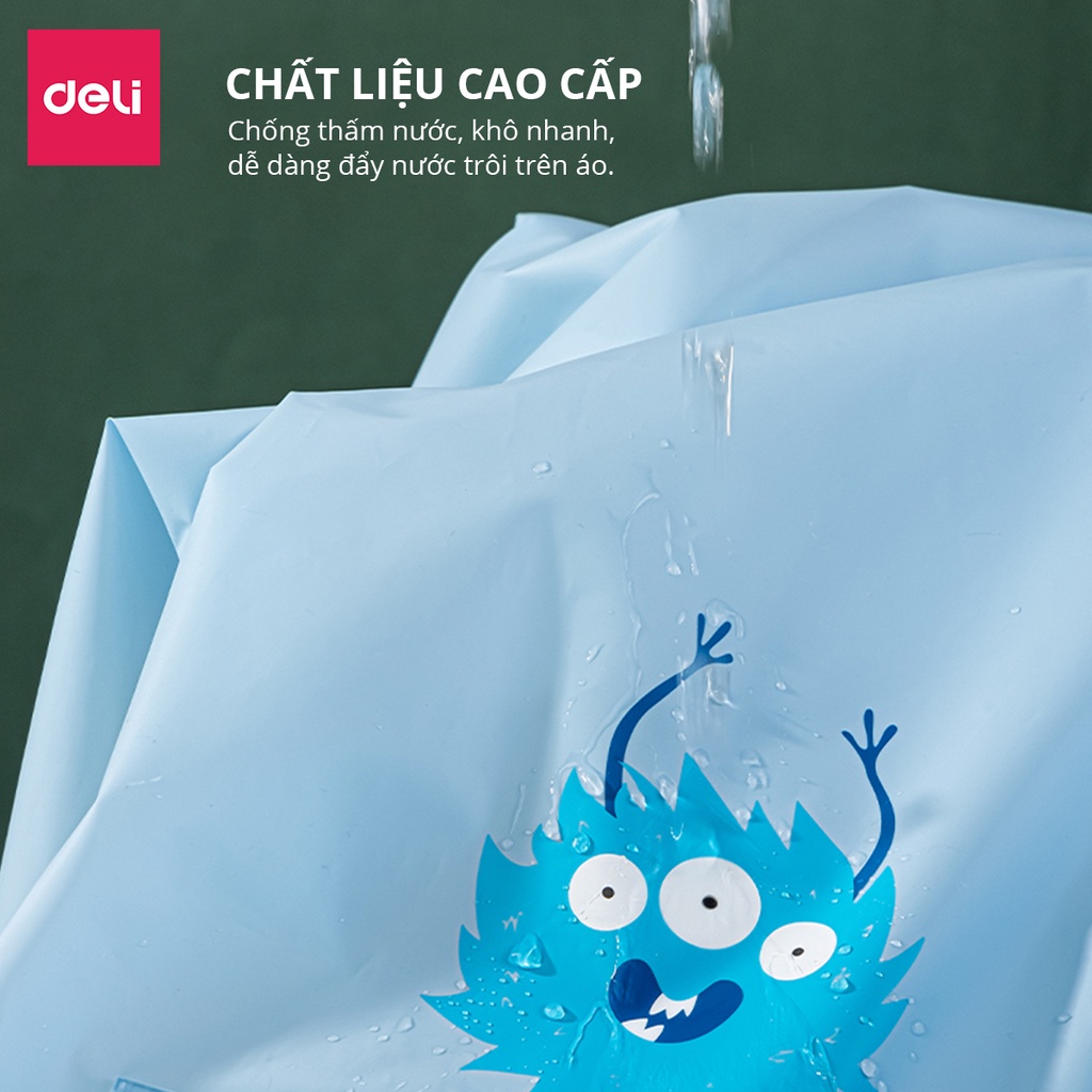 Áo Mưa Trẻ Em Deli - Siêu Dày Chống Thấm Nước Có Phản Quang Phơi Mau Khô Che Kín Người Kèm Túi Đựng, Chất Liệu An Toàn
