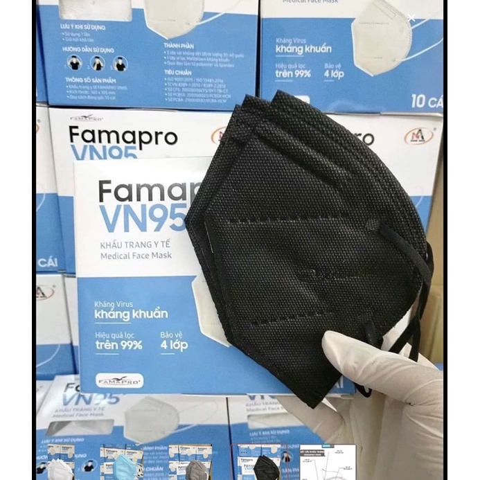 Khẩu trang VN95 Famapro nhiều màu 1 hộp 10 cái - 1 thùng 500 cái combo 10-50 cái