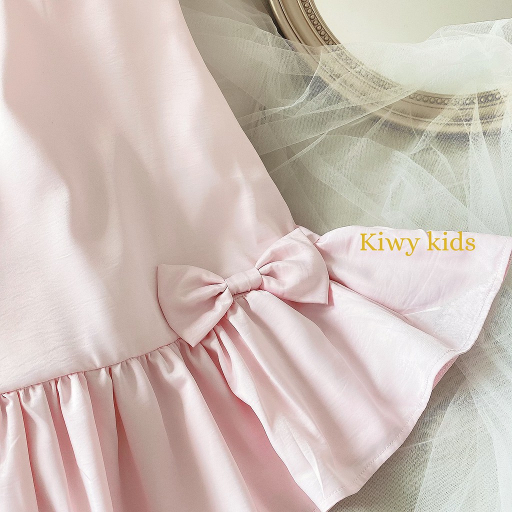 Váy lụa bé gái KIWY KIDS dáng đuôi cá đính nơ sang chảnh Kidsh2101 cho bé từ 1 đến 11 tuổi