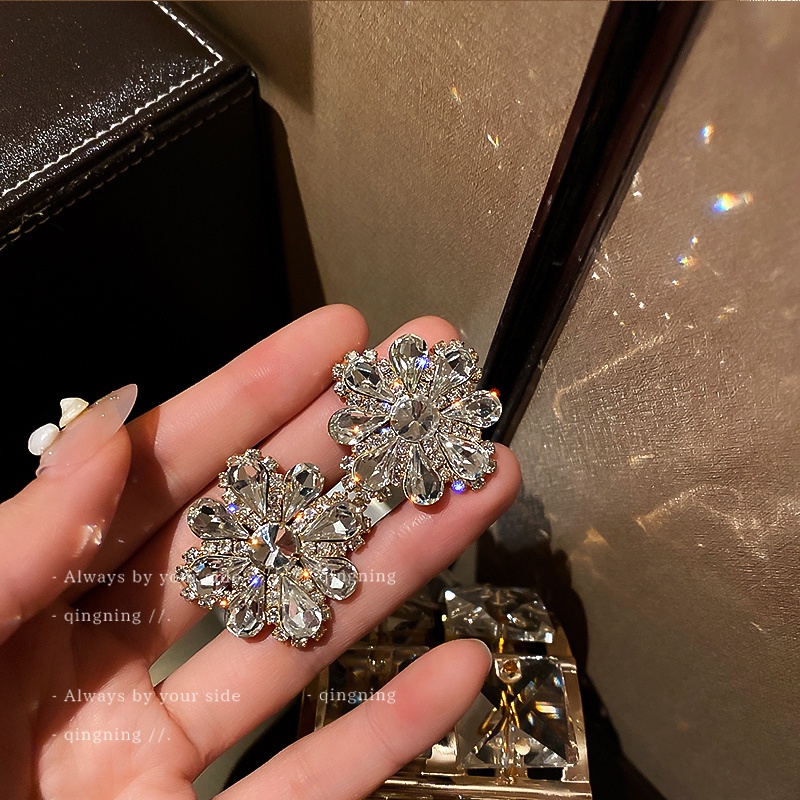 DREJEW Bông Tai Bạc 925 Hình Hoa Đính Đá Đơn Giản Phong Cách Retro Âu Mỹ Thời Trang