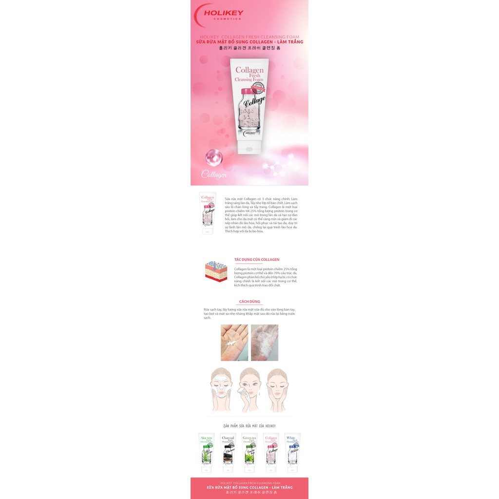 Sữa Rửa Mặt Bổ Sung Collagen Làm Trắng Holikey Collagen Fresh Cleansing Foam 100ml