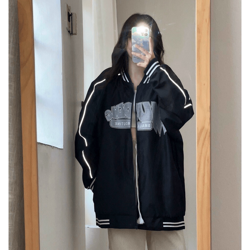 Áo Khoác Dù Nữ Cổ Bẻ Vải Dù 2 Lớp Phối Viền in Chữ Form Rộng Mặc Thoáng Mát NEW UNISEX