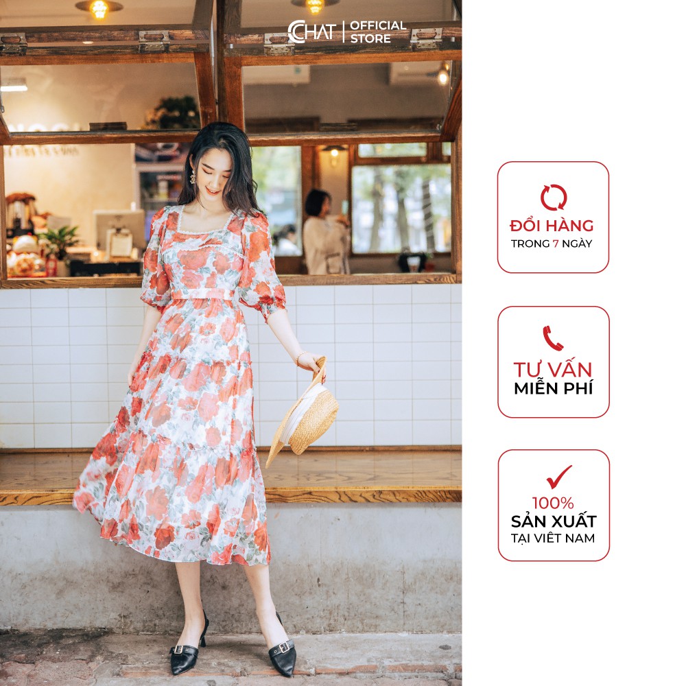 Váy HT cổ nhún xoè tầng CCHAT | BigBuy360 - bigbuy360.vn