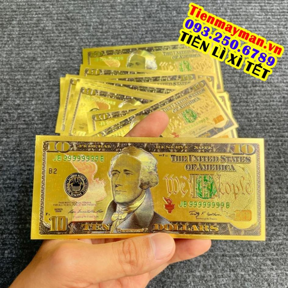 Tờ Tiền Kỉ Niệm 10 Đô Plastic (10 USD) Mạ Vàng Lì Xì Tết May Mắn