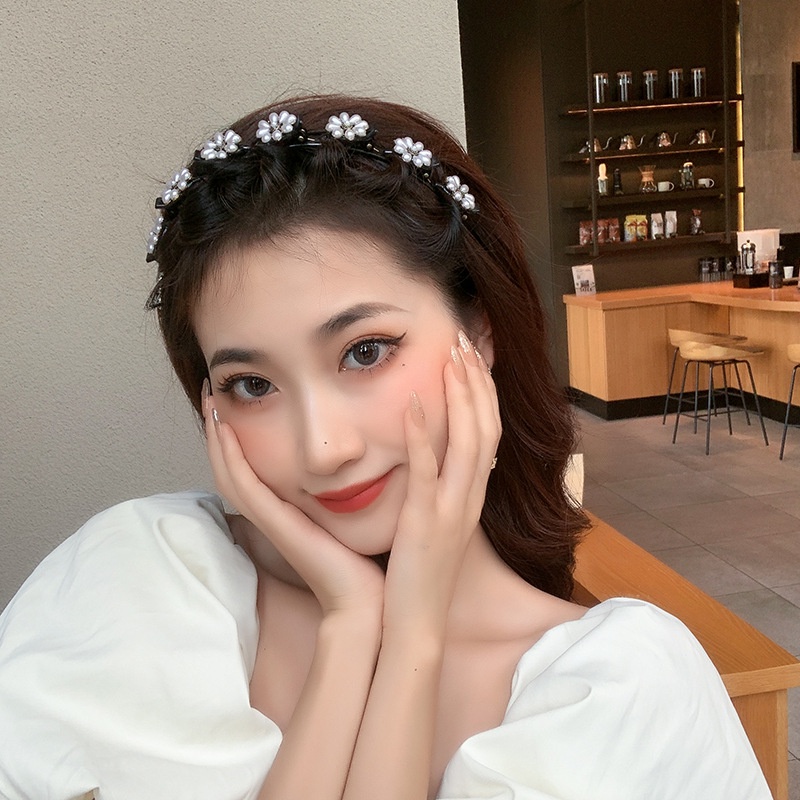 Băng đô cài tóc nhiều lớp đính hạt ngọc trai thời trang