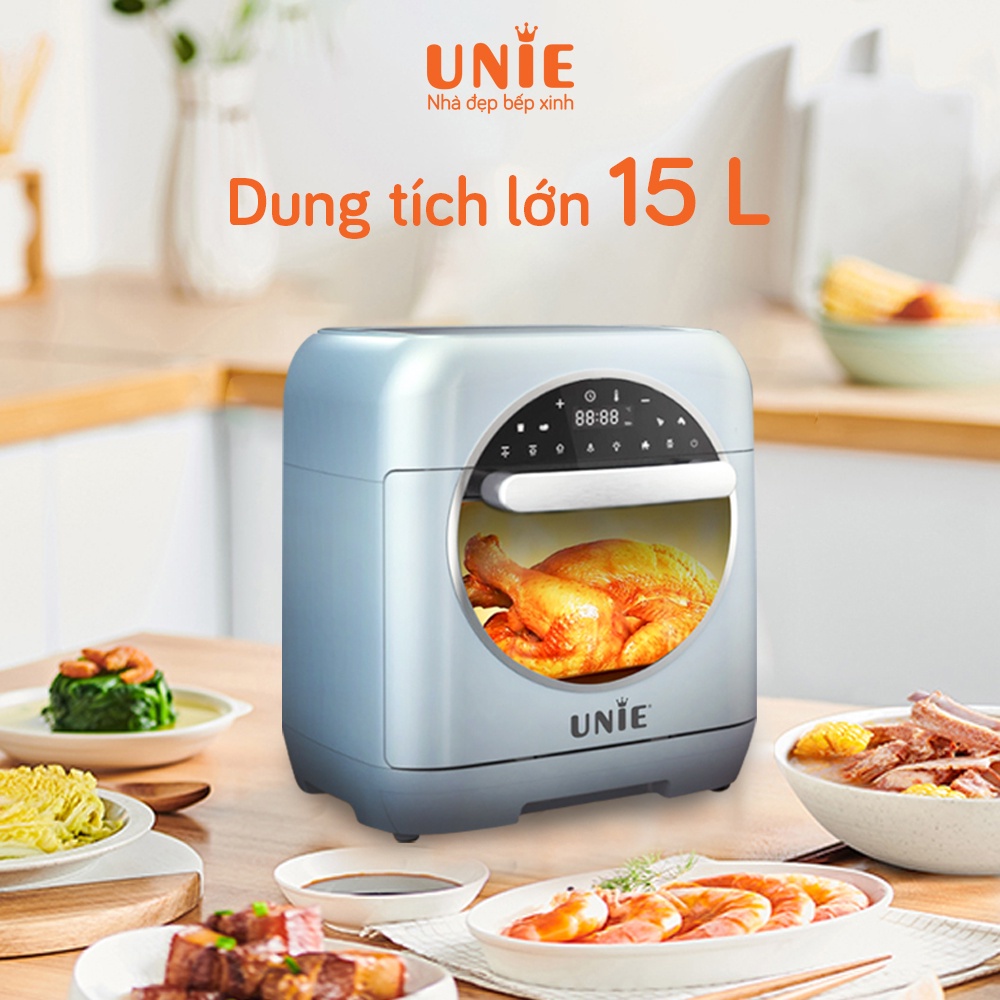 Nồi chiên không dầu hơi nước UNIE STEAM COLOR, Tính năng đa dạng : Chiên,Hấp,Nướng, Cửa kính 2 lớp, Bảo hành 12 tháng