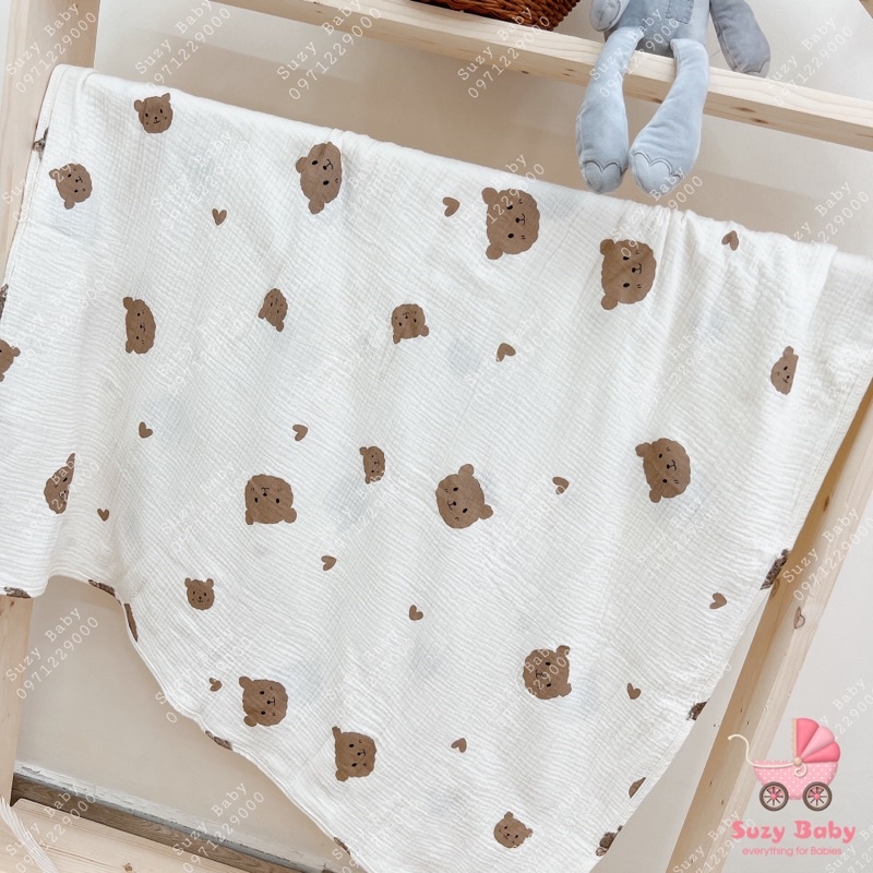 Khăn tắm, chăn xô nhăn mipbi hoạ tiết - 100% COTTON, Suzy baby