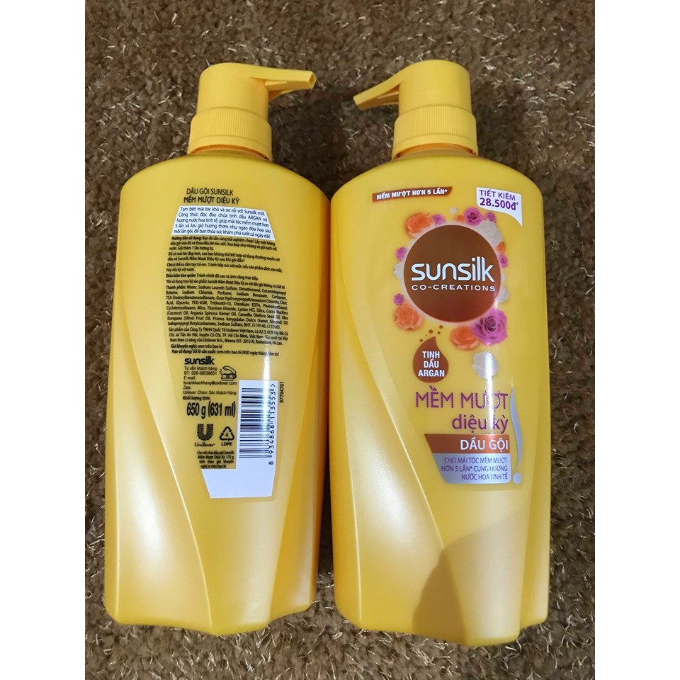 Dầu gội Sunsilk mềm mượt diệu kỳ 631ml +  kèm quà tặng