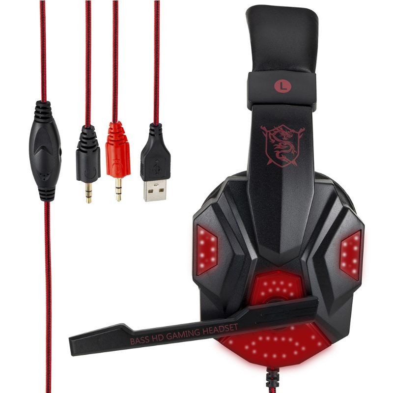 Tai Nghe Trùm Đầu Chơi Game Có MIC Và Đèn LED Jack 3.5mm Cho Máy Tính
