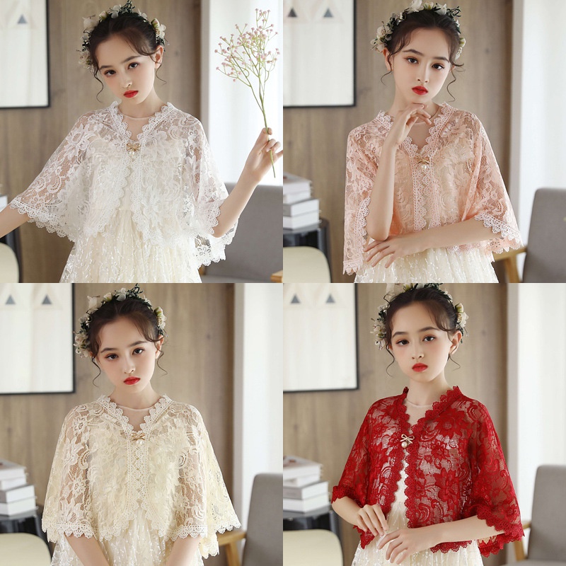 Áo choàng đầm công chúa phối ren mỏng chống nắng thời trang mùa hè xinh xắn cổ điển thường ngày cho bé gái khi dự tiệc