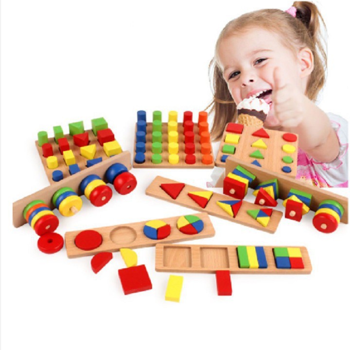 Bộ Giáo Cụ Montessori - 8 Món - Đồ Chơi Giáo Dục Gỗ An Toàn Cho Bé