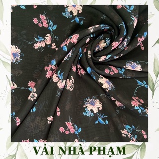 Voan lụa hoa nhí nền đen - vải nhà phạm - khổ vải 1.5m
