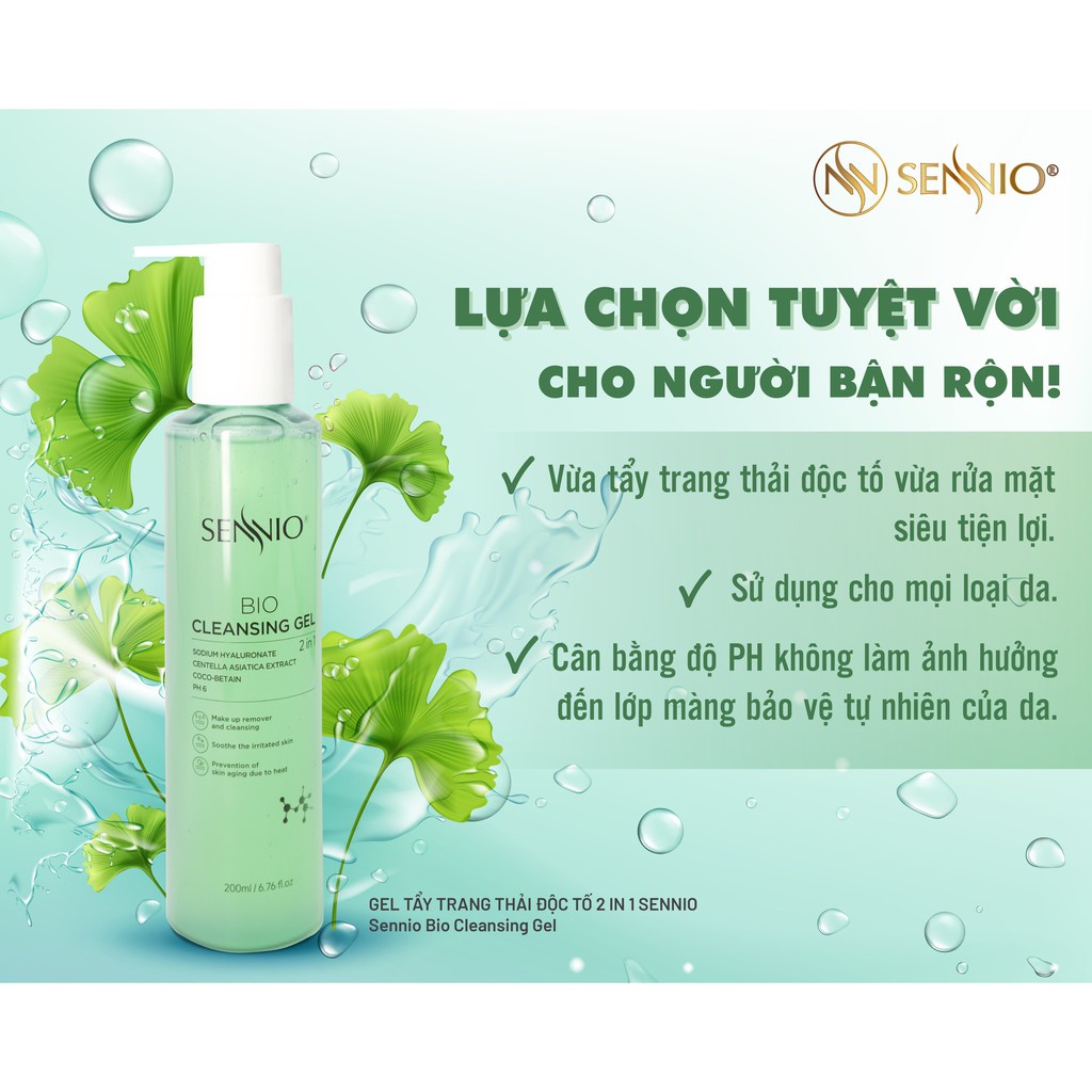 Nước tẩy trang không cồn sạch sâu dùng cho da dầu mụn và nhạy cảm, có thể thay thế sữa rửa mặt - Sennio Bio Gel Cleanser